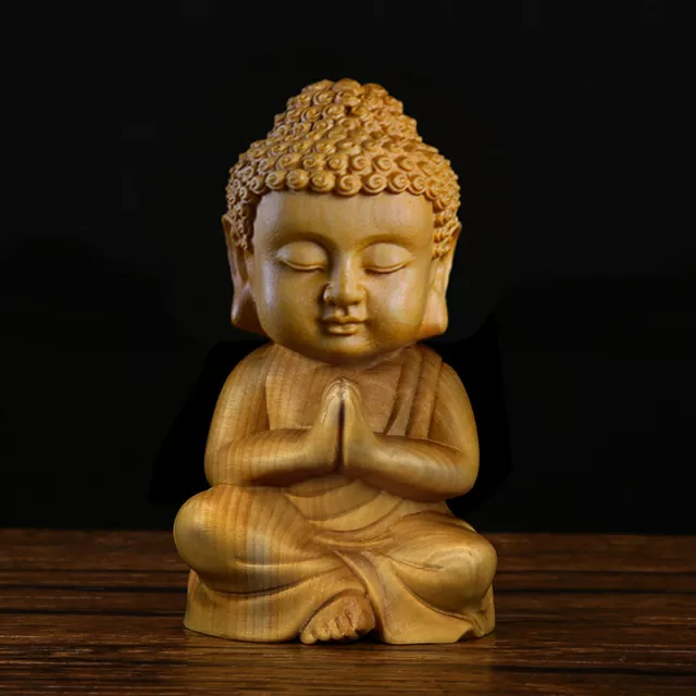 Palm Size Solid Wood Boxwood Hand Carved Wooden Sitting Buddha Statue Home Decor