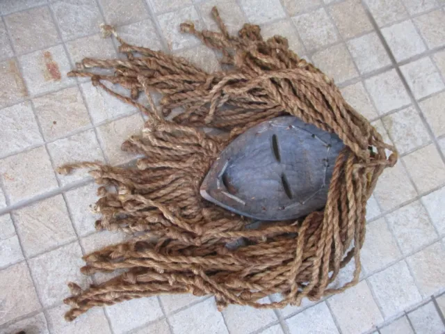 Vintage Tribal African Nicety Old Hand Carved Mask Hardness Wood Drawstring Hair 10