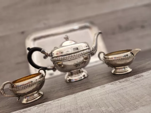 Vintage WM Rogers Silverplate 4-piece Tea Set Ornate Tea Set w Tray