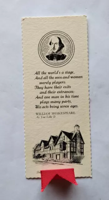 Shakespeare's Birth Place Bookmark-Westair Survey's England + Ribbon-C1980s