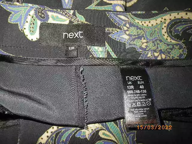 Bnwot Next Floaty Spring/Summer Straight Leg Patterned Navy Multi Trousers 12/31 2