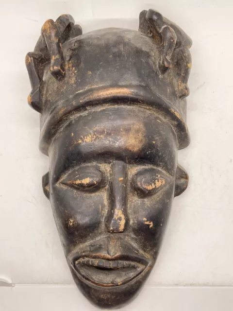 Vintage Hand Carved Wooden Tribal African Art Face Mask From Bamoun Cameroon