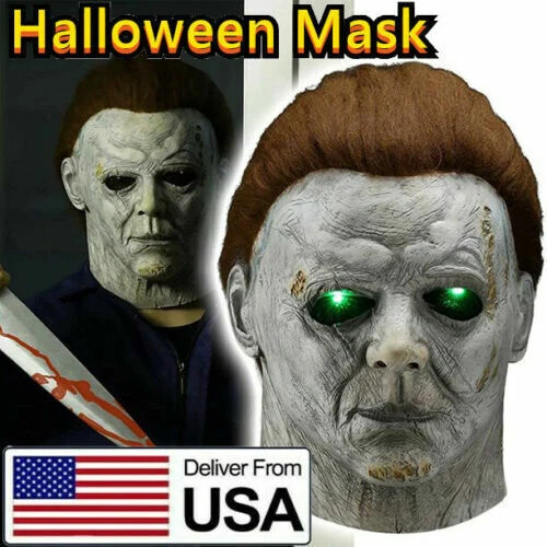 LED Horror Michael Myers Killer Mask Halloween Scary Full Face Latex Cosplay