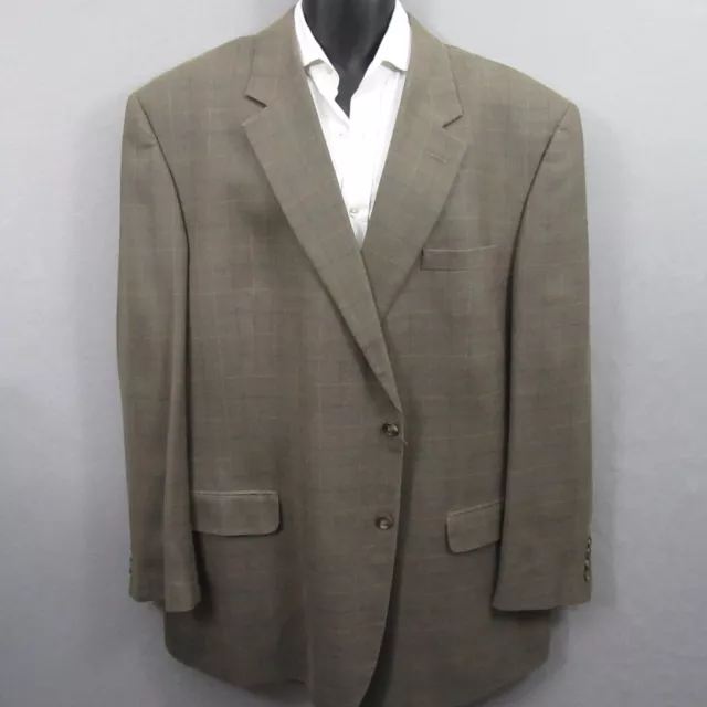 Jos. A. Bank Mens Sport Coat Size 50L Tan Silk Wool Check Single Vent Blazer