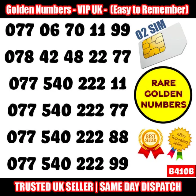 Lotto Sim Gold Easy Numero Di Cellulare Memorabile Platino Vip Uk Pay As You Go - B410B