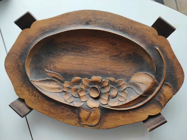 Boîte En Bois Sculpté EMDÉ - Rosier - Déco Vintage - Signé - 17,5x17,5x4,5 Cm