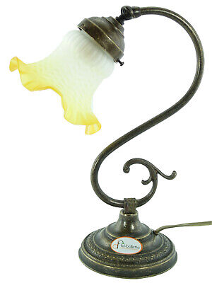 Lampada ottone brunito da tavolo,comodino,comò,lampade vetro stile liberty s18