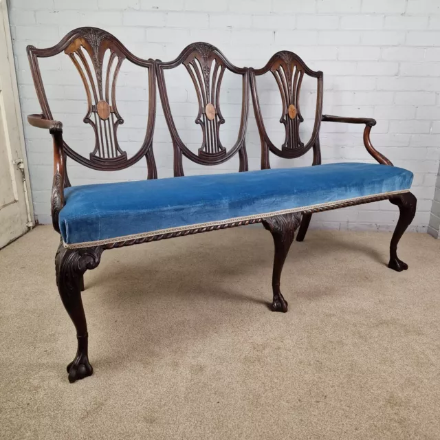 Original Antique Victorian Sheraton Style Three-Seat Sofa / Settee