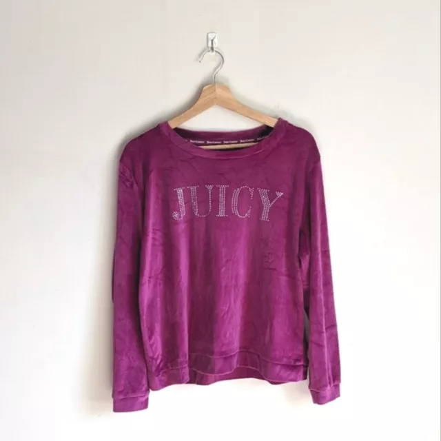 Juicy Couture Purple Velour Y2K Rhinestone Graphic Sweatshirt Women's Size XL