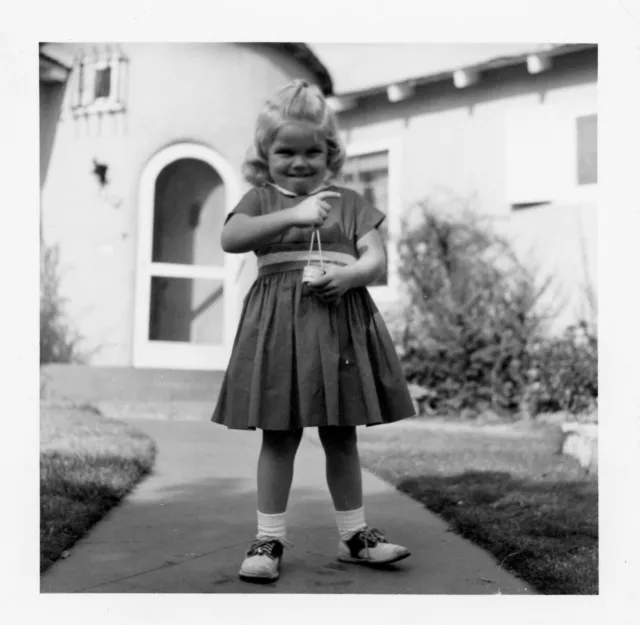 Vintage Photo Cute Girl Funny Face Holding a Toy Saddle Shoes Bobby Socks