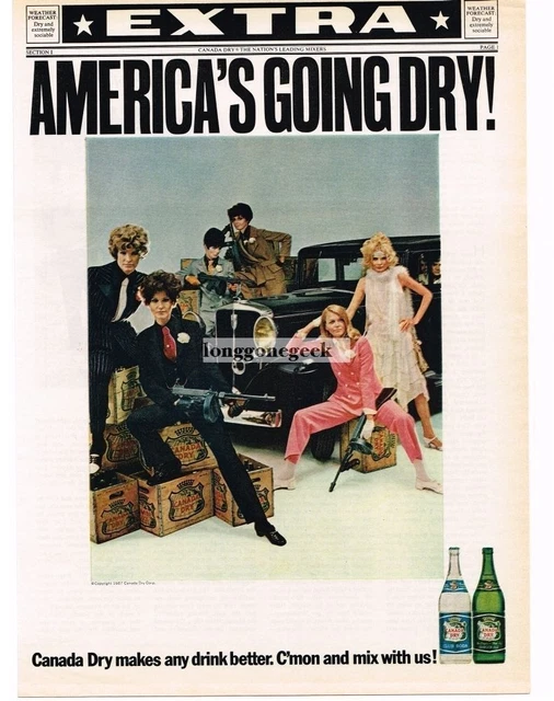1967 Canada Dry Soda Women with Thompson Submachine Guns Tommy Guns Vintage Ad