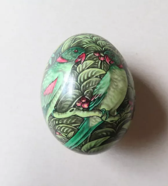 Vintage Hand Painted Egg From Indonesia: Owls & Parrots