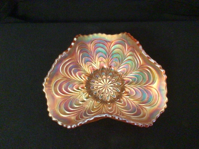 Vintage Marigold Carnival  Glass Ruffle Edged Small Bowl And Embossed