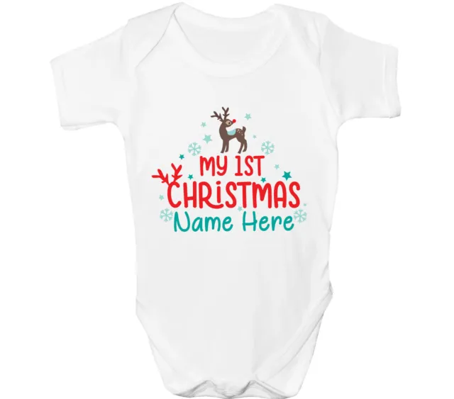 Personalised First Christmas Baby Grow Reindeer 1st Xmas Bodysuit Santa Gift