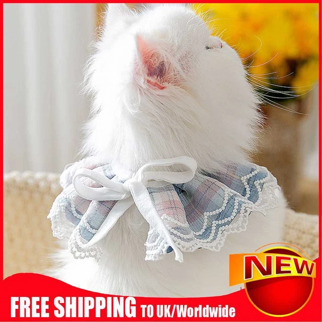 Linda toalla de saliva para gatos a cuadros ajustables para perros pequeños gatos (azul XS)