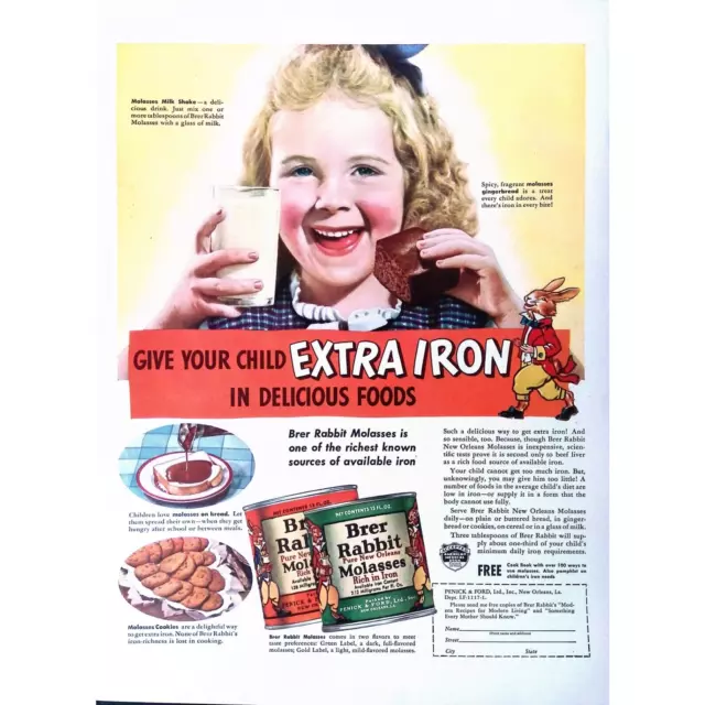 Brer Rabbit Molasses 1941 Print Ad Give Your Child Extra Iron 11"X14"