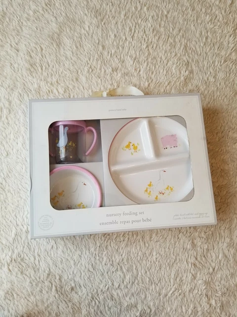 Pottery Barn Nursery Baby Pink Girls Set Plate Cup Bowl Feeding Set Duck Farm