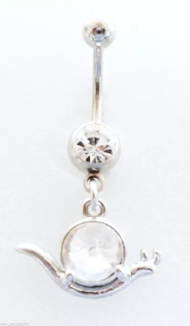 Belly Ring Snail Clear Gem Animal Dangle Naval Steel Body Jewelry