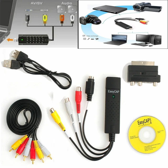 Capture Converter PC Adapter Cable +USB 2.0 to 3 RCA Audio S-Video TV VHS DV DVD