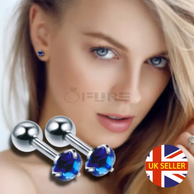 Hypoallergenic Stainless Steel Blue Round CZ Crystal 4MM Sleeper Stud Earrings