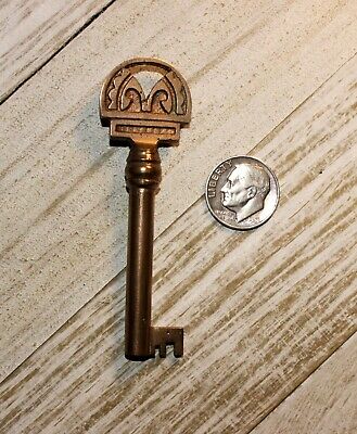 Genuine Vtg Antique Brass Barrel Art Deco Bow Skeleton Key for furniture lock