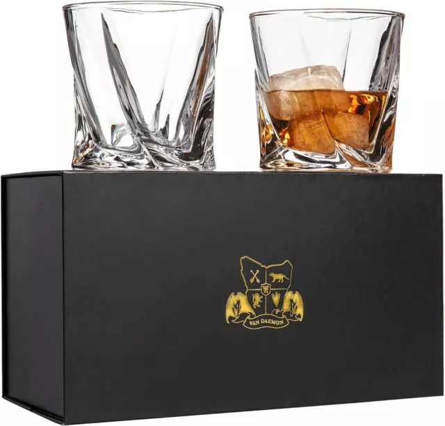 Van Daemon Set Of 2 Tasman Twist Crystal Whiskey Glasses Tumblers (300ml) Gift