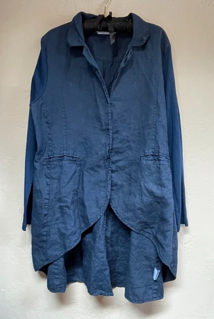 Luna Luz Womens Linen Cotton Sleeve Hi-Low Long Sleeve Jacket Blue Size Large