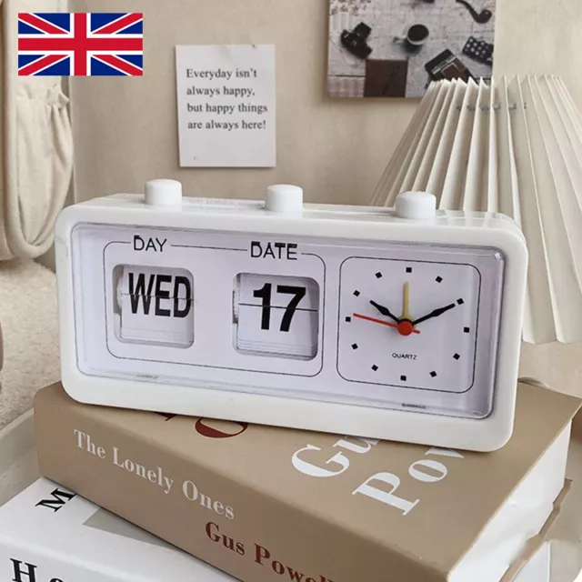 Desk Alarm Clock Vintage Style Calendar Flip Alarm Clock - Day&Date Display