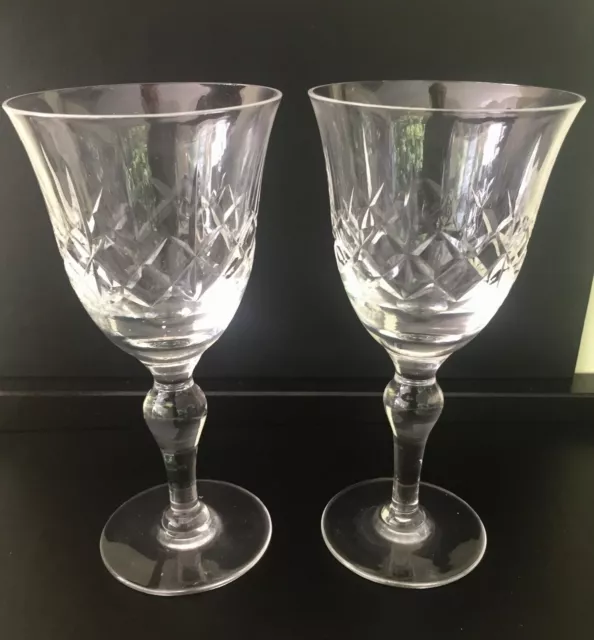 Pair Bell-shaped Wine Glasses Cut Glass 6¼" x 3"