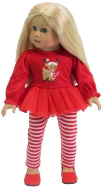 Red Rudolph Top & Striped Leggings for 18" American Girl Doll Clothes Christmas