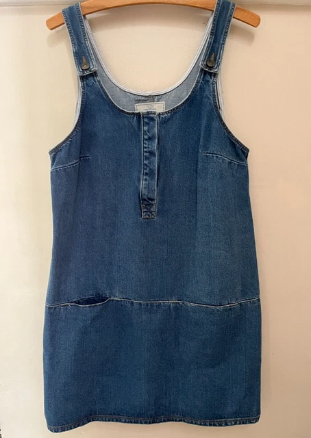 FAT FACE LADIES denim pinafore dress size 12 blue shift knee length pockets 20.00 PicClick UK