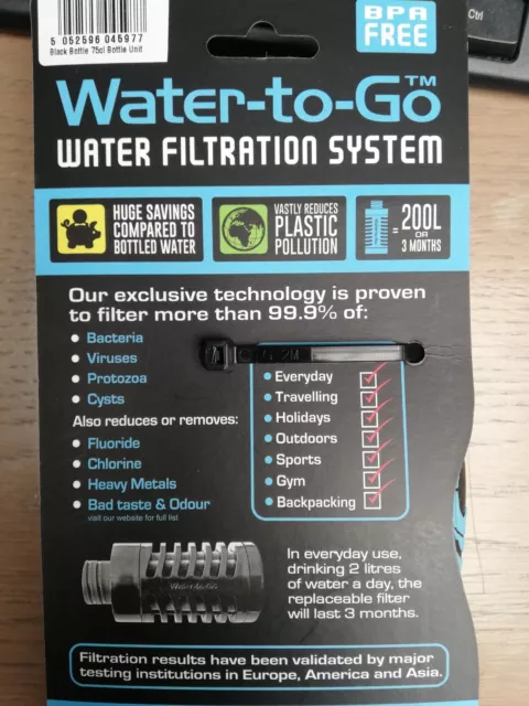 Water To Go Filter Bottle Filtration Removes 99.99% Bacteria 75cl 3