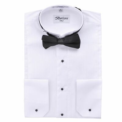 Berlioni Italy Men's Tuxedo Shirt Bowtie Wingtip Collar W/Bow-Tie Mens In White