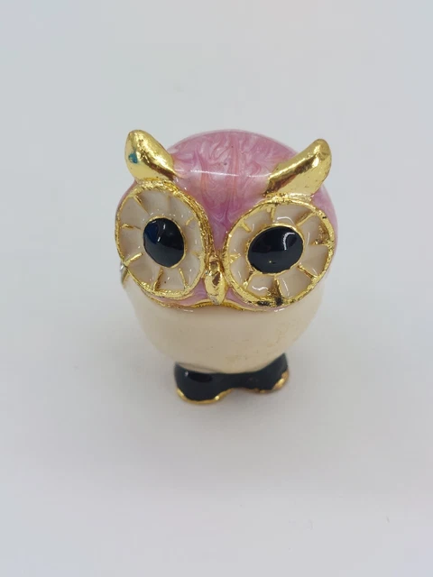 NEW Bejeweled Swarovski Crystals Hinged Metal Trinket Box Pink green Owl￼