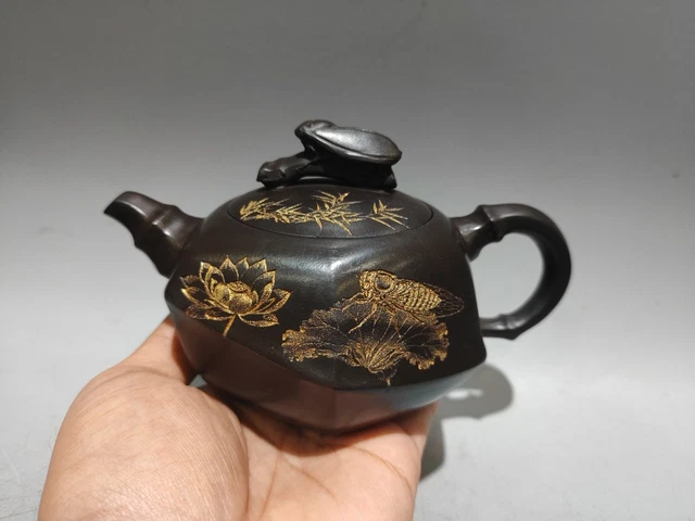 【 仇志海（Qui Zai Hai）作　唐草文黒陶瓶 】　証書付　　K0528G CHINAYIXING ZISHA CLAY Handmade Exquisite Kung Fu Tea Teapot