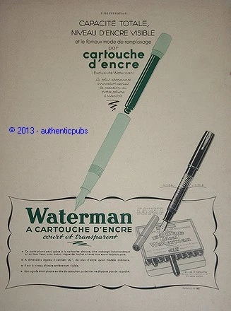 Publicite 1938 Cartouche Encre Ideal Waterman Jif Niveau Visible French Ad Pub