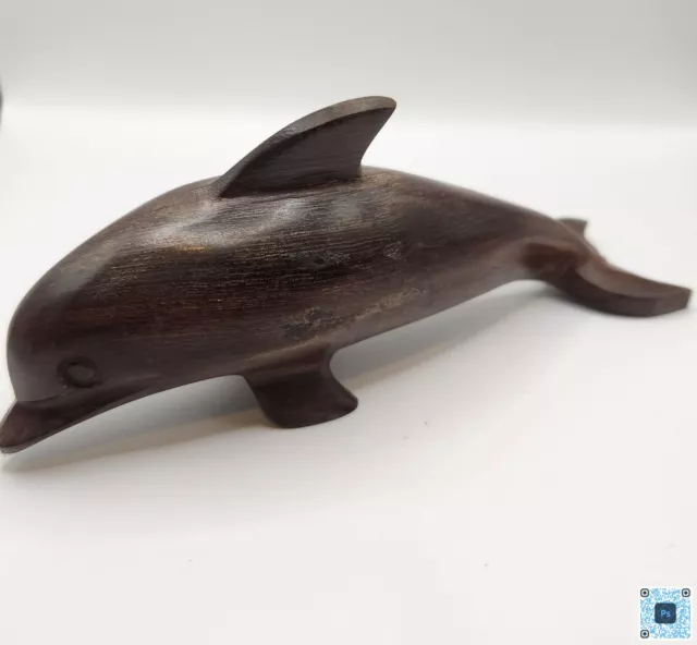 Vintage 6” Hand Carved Polished Wood Dolphin Figurine Art Sculpture