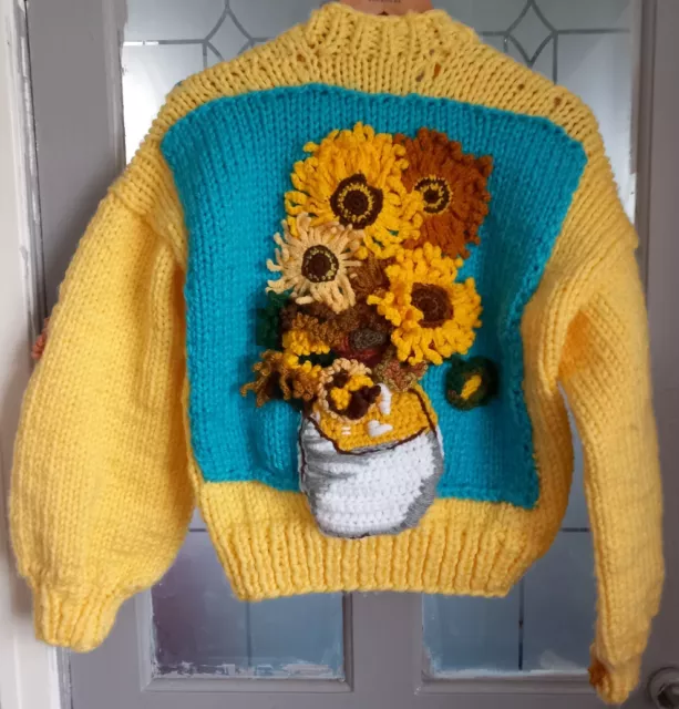 handmade  chunky Sun Flowers   Cardigan 40 inch chest