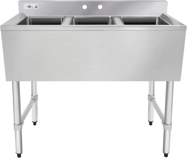 NSF 3 Compartment Sink Commercial of Stainless Steel with 10'' X 14'' X 10'' Bow