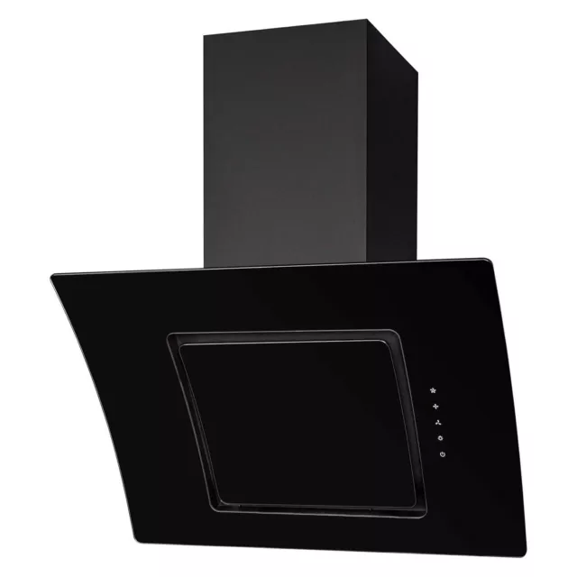 SIA 70cm Touch Control Black Angled Glass Cooker Hood Extractor Fan & LED Lights
