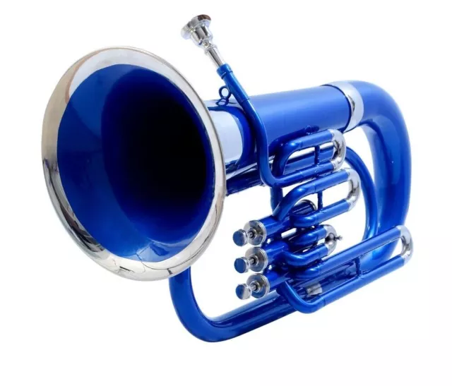 Euphonium 3 Valve Bb Pitch With Mouthpiece & Carry Case Gloves (Blue Silver)