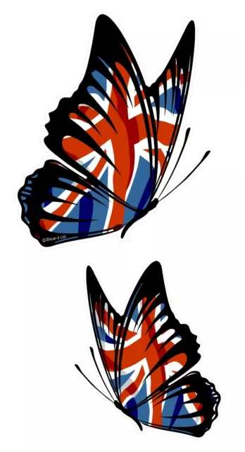 PAIR Of Butterflies Design With Union Jack British Flag vinyl car sticker decal