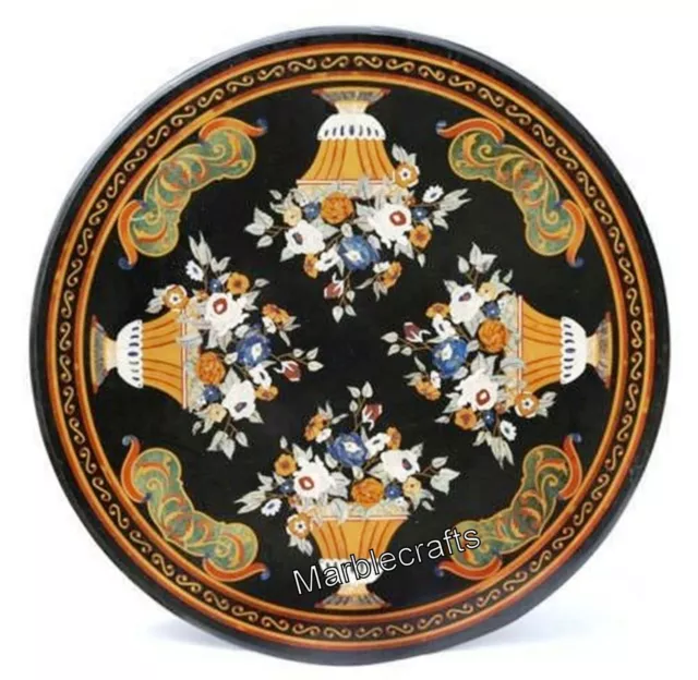 Round Marble Dinette Table Top Pietra Dura Art Garden Table from Heritage Craft