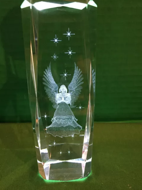 3D Laser Etched Glass Crystal Angel Inside Paperweight 6" Tall