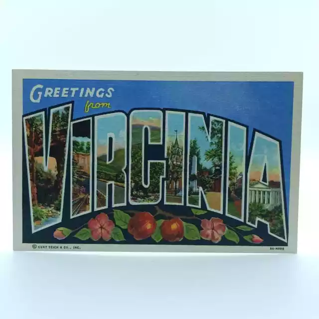 Postcard Greetings From Virginia Dr Jim Stamps Linen BIG LETTER Unposted