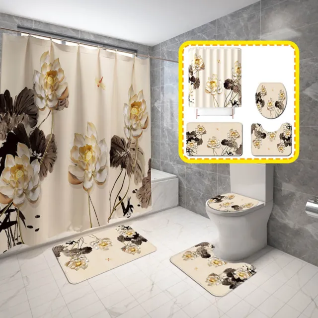 Printed Polyester Waterproof Shower Curtain Floor Mat Bathroom Trash Can Bags