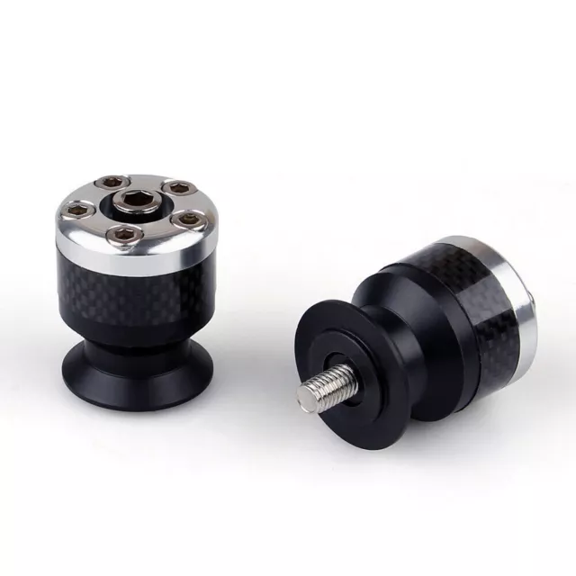 Universal Motorcycle CNC Carbon Fiber 8mm Swingarm Sliders Spools Silver YU