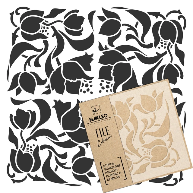 ART NOUVEAU FLOWER #4 Tile reusable PLASTIC Stencil 5.9″ x 5.9″ to 23.6” x 23.6”