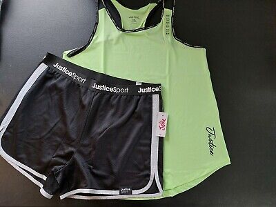NWT Girls Justice Outfit Tank Top/Mesh Shorts Size 16/18 Plus - Fits 18/20