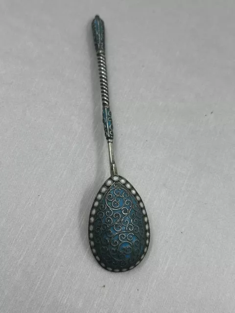 Antique Cloisonne Enamel Russian Imperial Silver 84 Hallmark  Spoon 4 inches